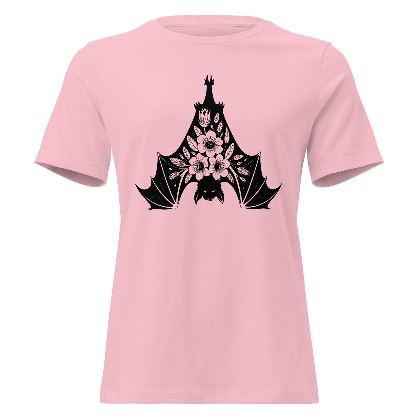 Moonflower Hanging Bat Gothic Botanical T-Shirt - Inken Image
