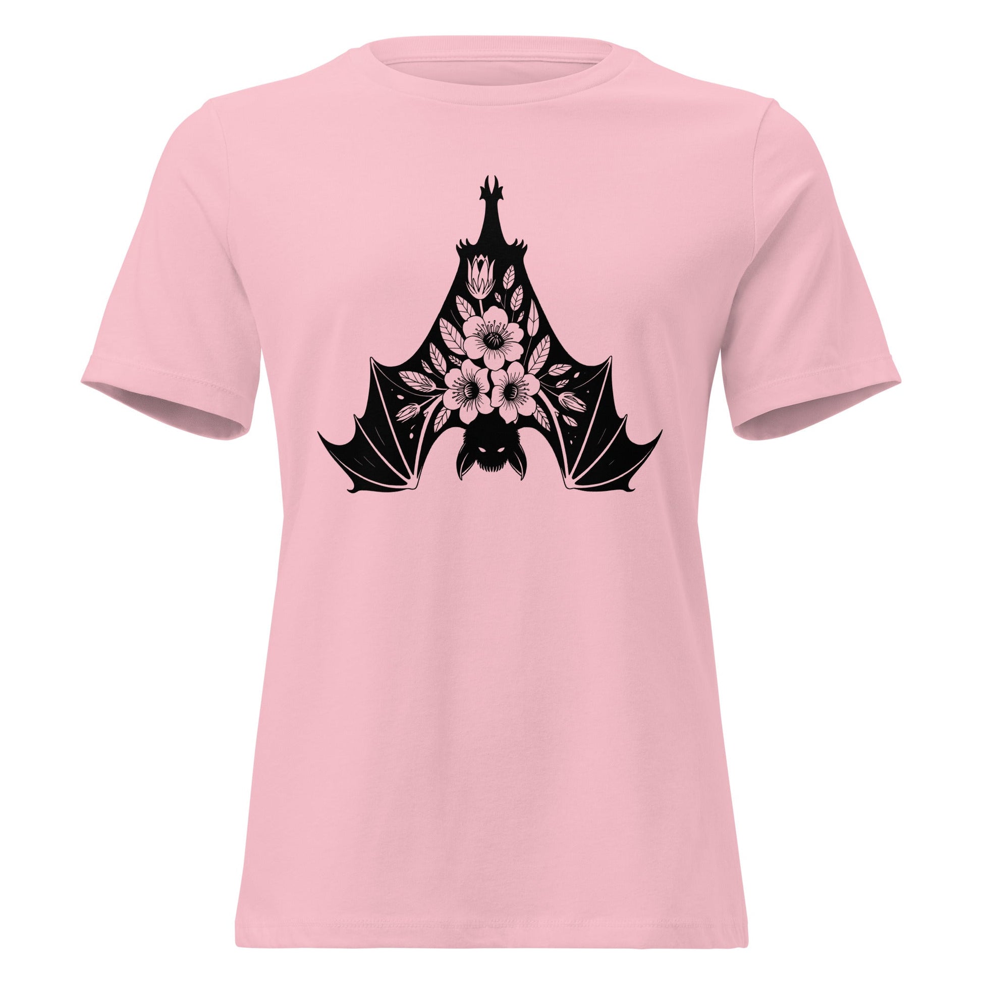 Moonflower Hanging Bat Gothic Botanical T-Shirt - Inken Image