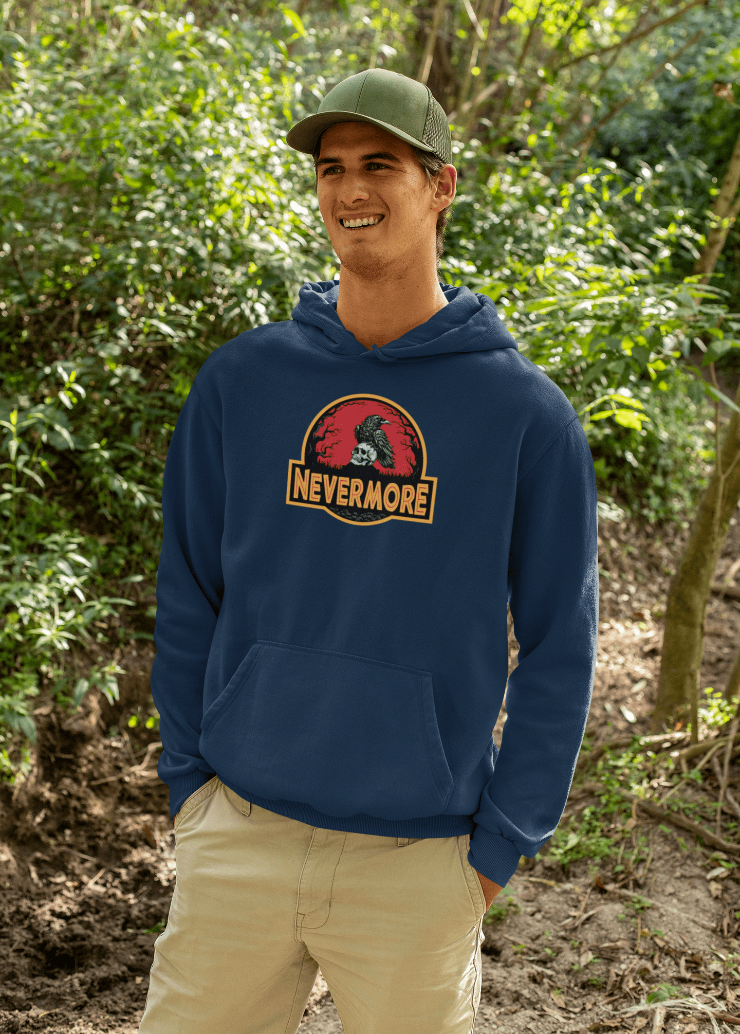 Nevermore Raven Jurassic Poe Inspired Gothic Hoodie - Inken Image