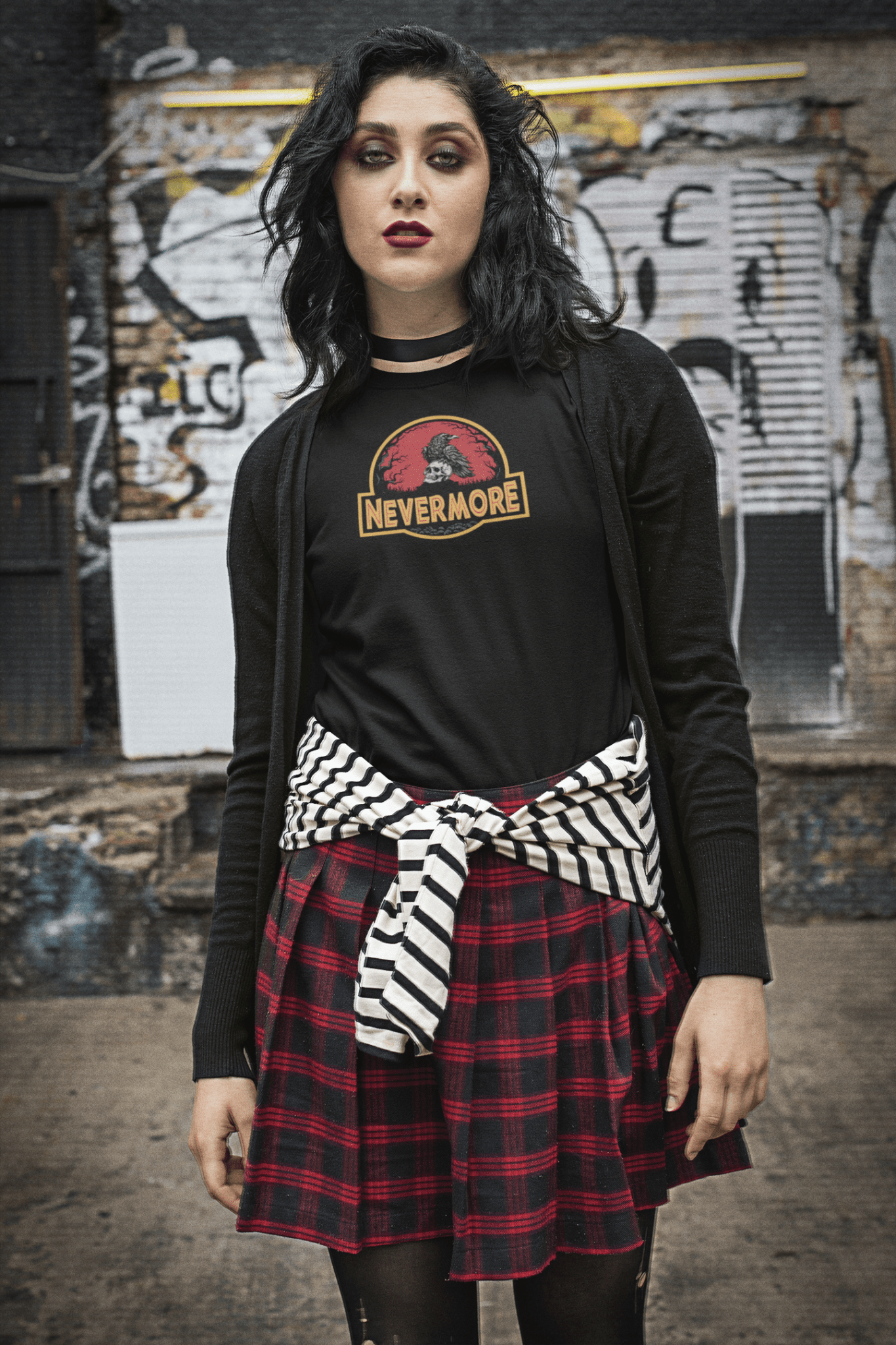 Nevermore Raven Jurassic Poe Inspired Gothic T-Shirt - Inken Image
