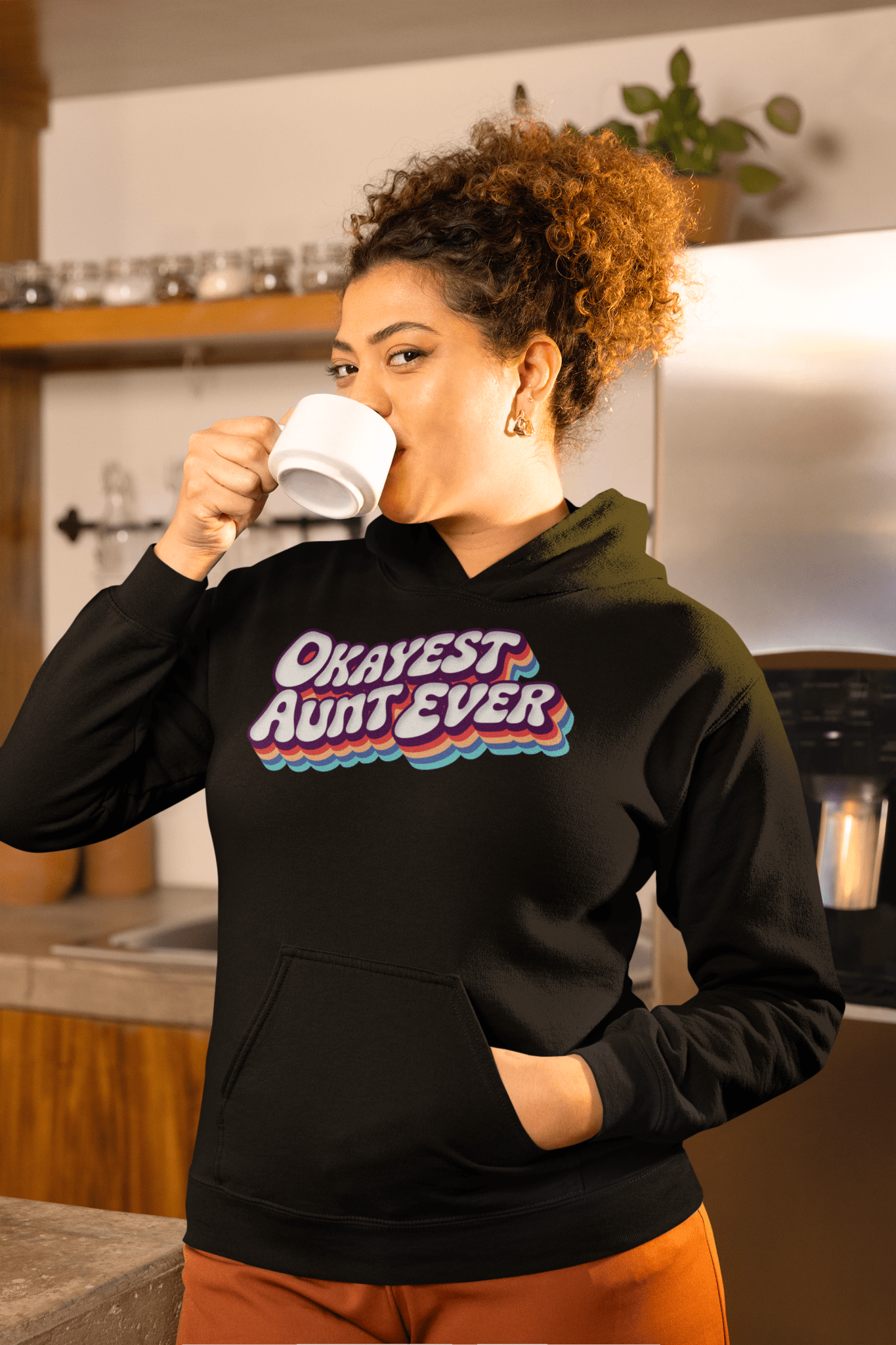 Okayest Aunt Ever Retro Typography Hoodie - Inken Image