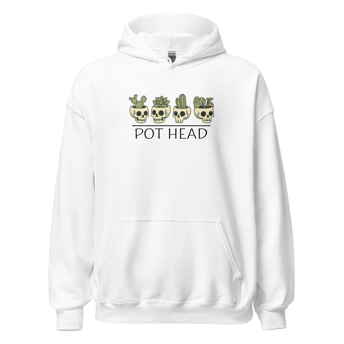 Pot Head Funny Plant Lover Hoodie Skull Succulent Graphic Sweatshirt - Inken Image