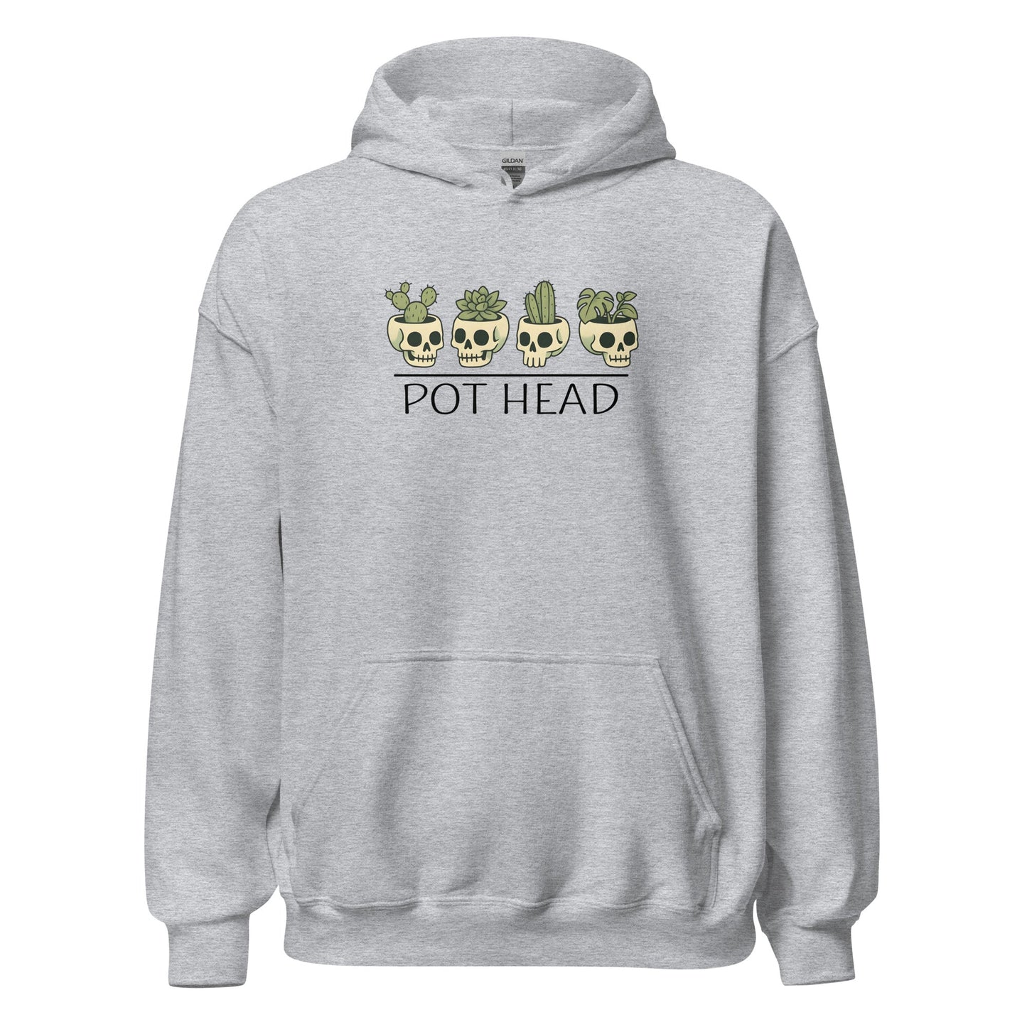 Pot Head Funny Plant Lover Hoodie Skull Succulent Graphic Sweatshirt - Inken Image