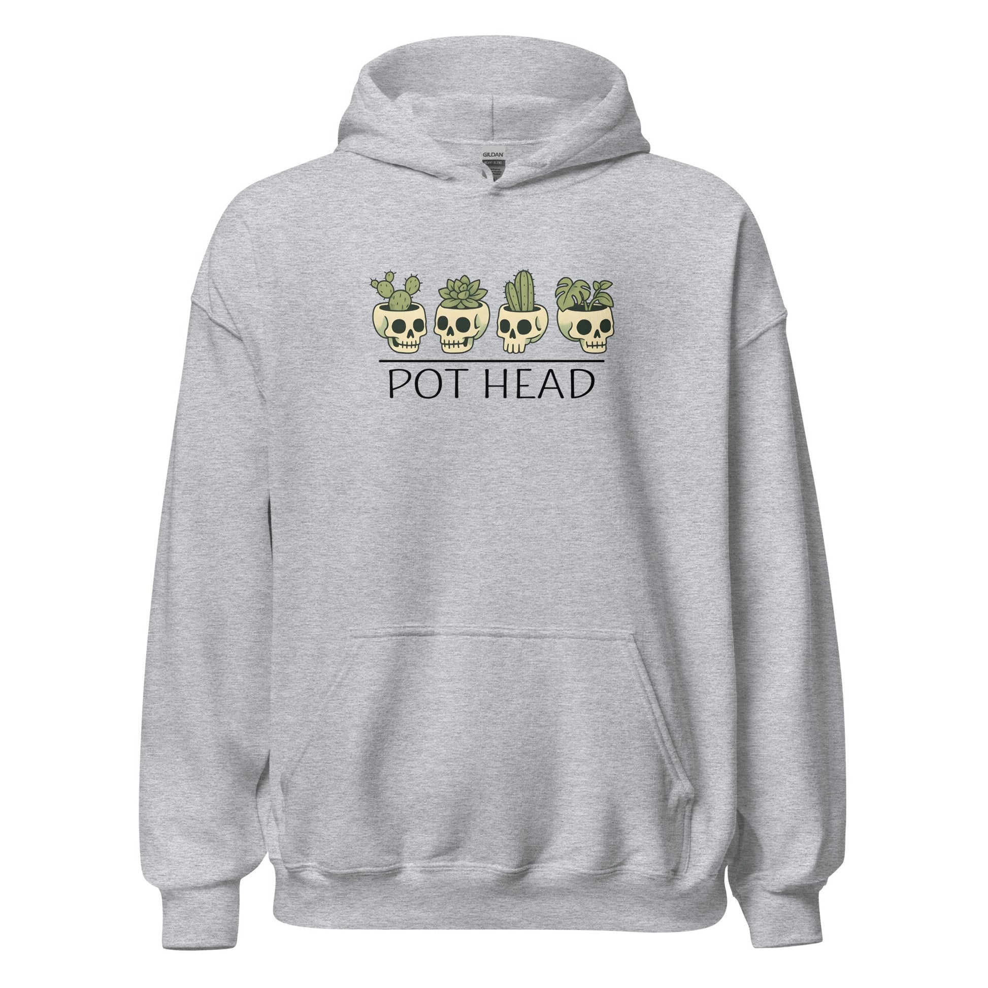 Pot Head Funny Plant Lover Hoodie Skull Succulent Graphic Sweatshirt - Inken Image