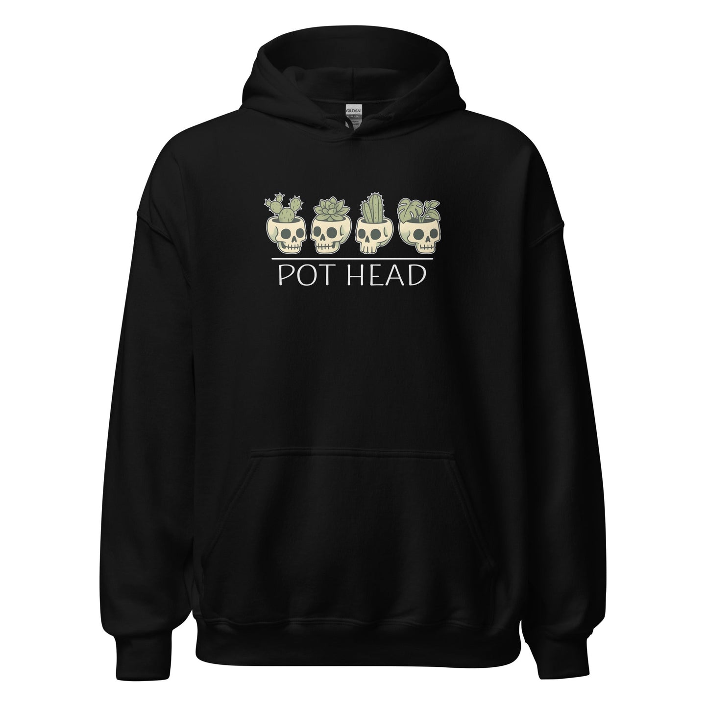 Pot Head Funny Plant Lover Hoodie Skull Succulent Graphic Sweatshirt - Inken Image