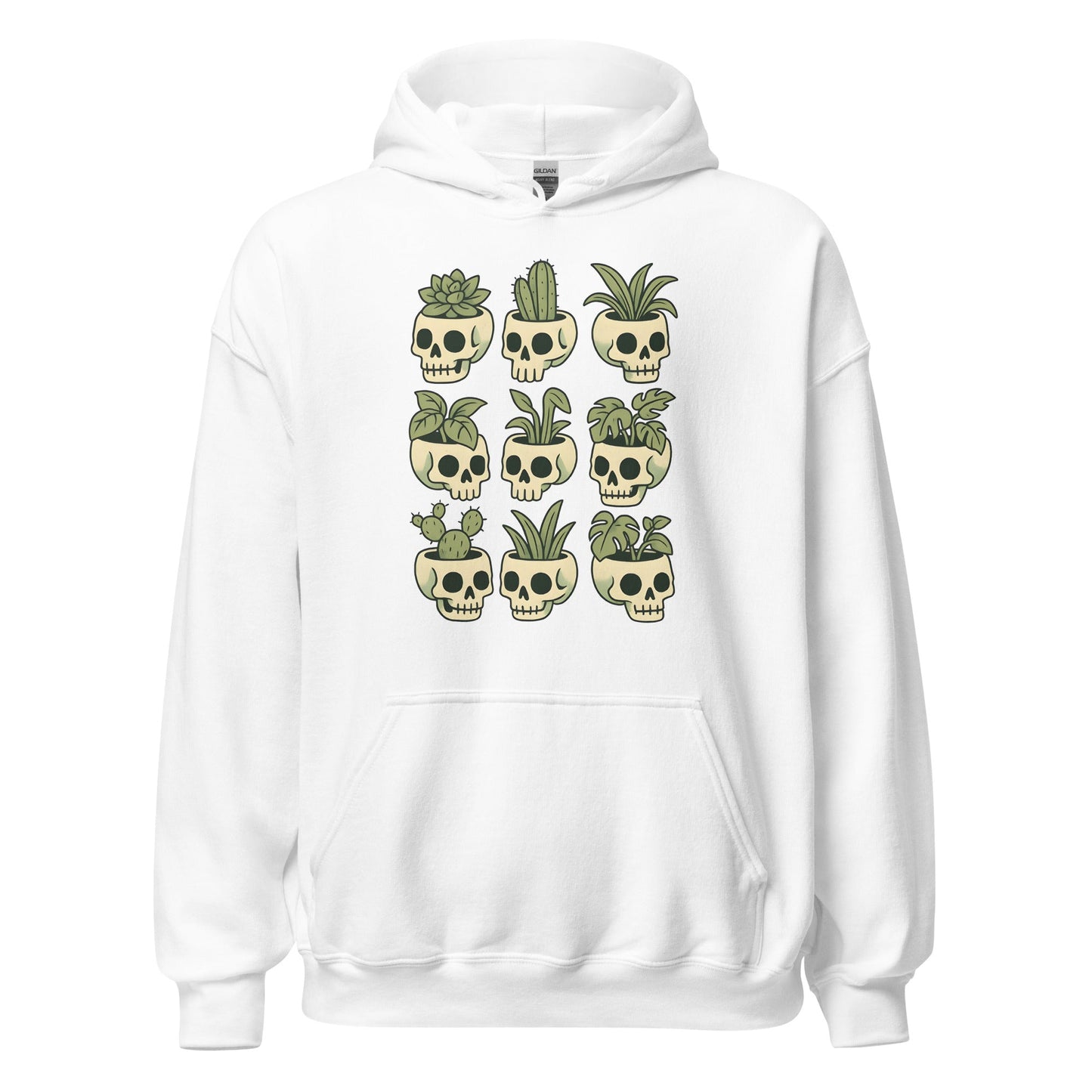 Pot Heads Skull Planter Hoodie Succulent Cactus Graphic Sweatshirt - Inken Image