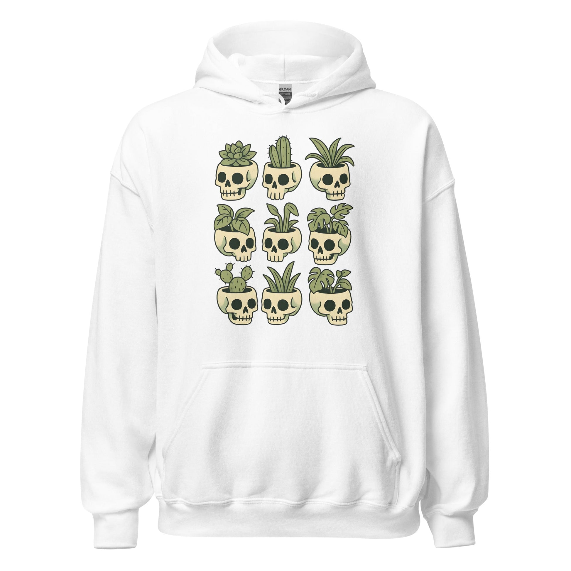 Pot Heads Skull Planter Hoodie Succulent Cactus Graphic Sweatshirt - Inken Image