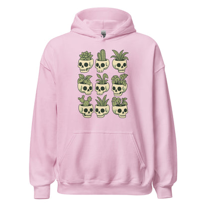 Pot Heads Skull Planter Hoodie Succulent Cactus Graphic Sweatshirt - Inken Image