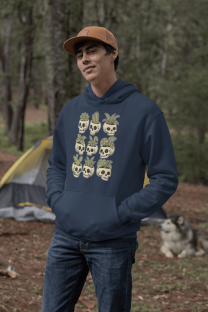 Pot Heads Skull Planter Hoodie Succulent Cactus Graphic Sweatshirt - Inken Image