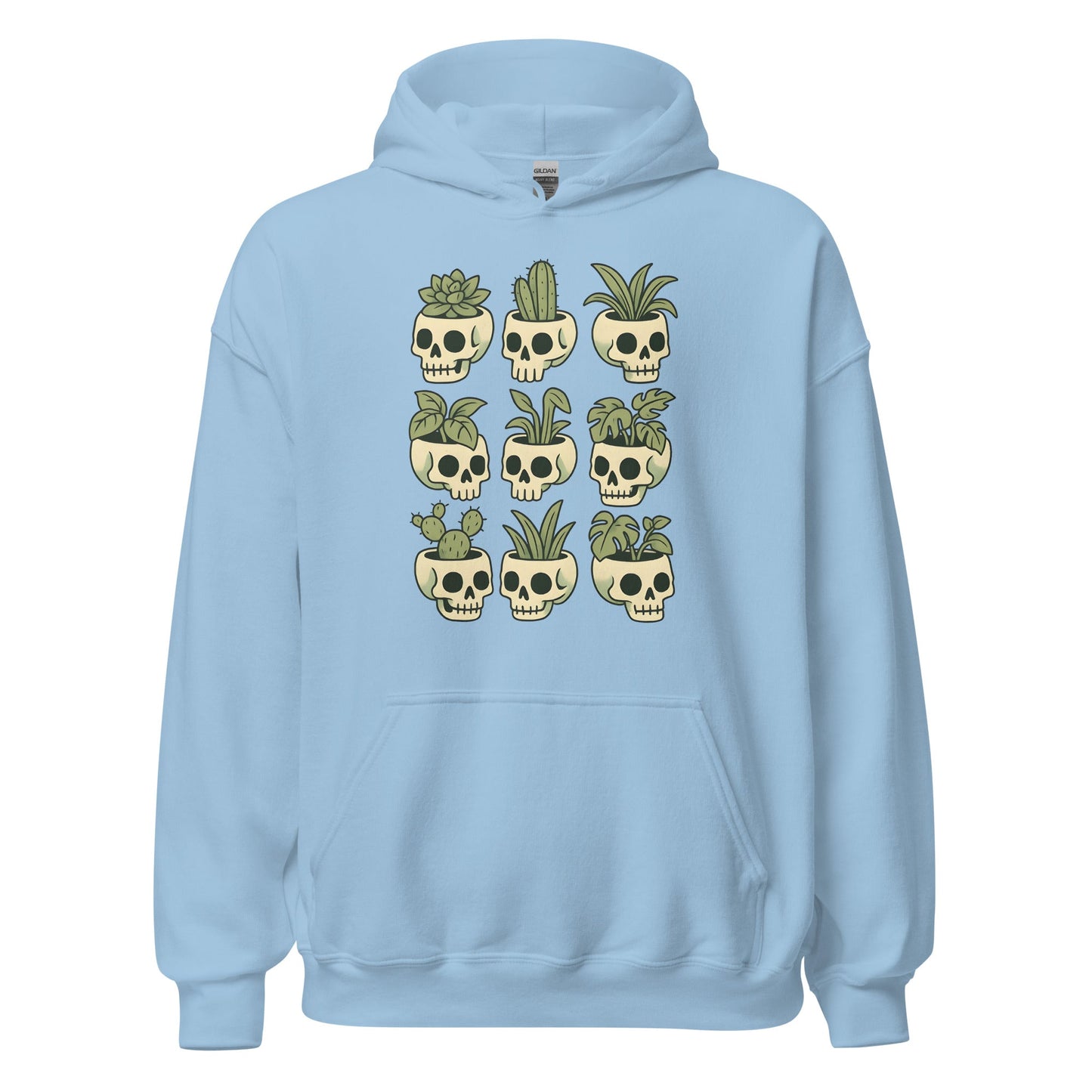 Pot Heads Skull Planter Hoodie Succulent Cactus Graphic Sweatshirt - Inken Image