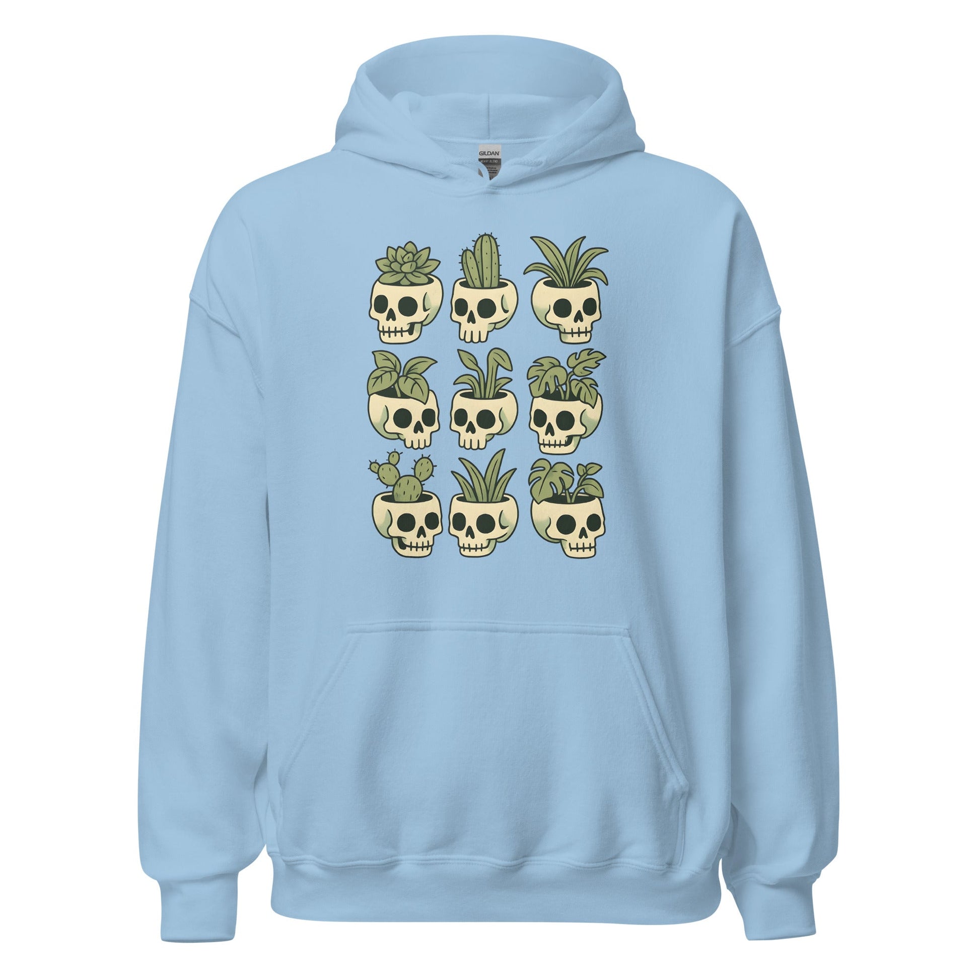 Pot Heads Skull Planter Hoodie Succulent Cactus Graphic Sweatshirt - Inken Image