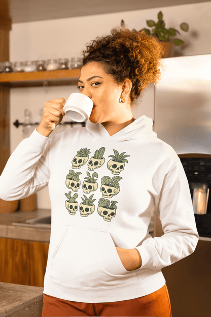 Pot Heads Skull Planter Hoodie Succulent Cactus Graphic Sweatshirt - Inken Image