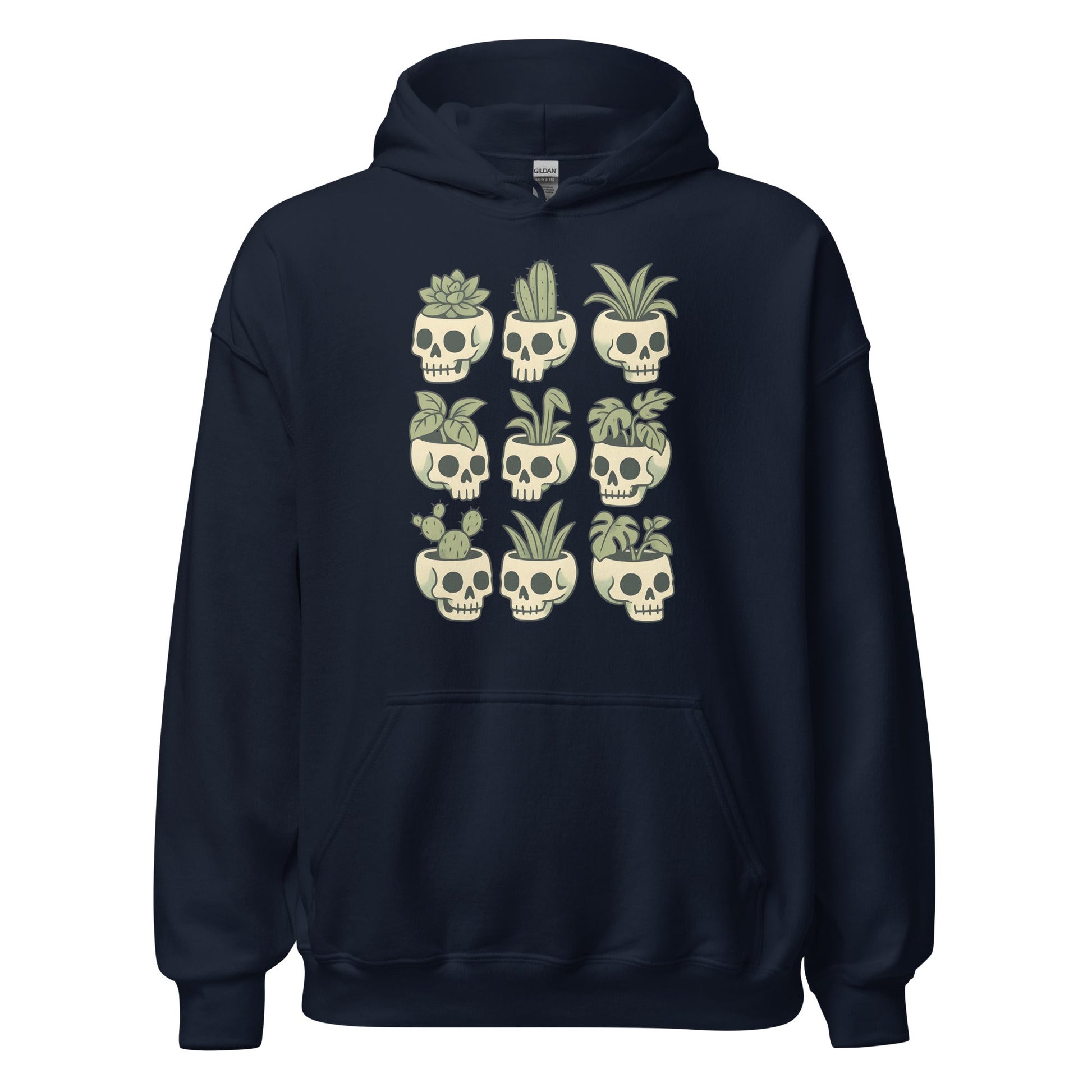 Pot Heads Skull Planter Hoodie Succulent Cactus Graphic Sweatshirt - Inken Image