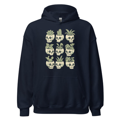 Pot Heads Skull Planter Hoodie Succulent Cactus Graphic Sweatshirt - Inken Image