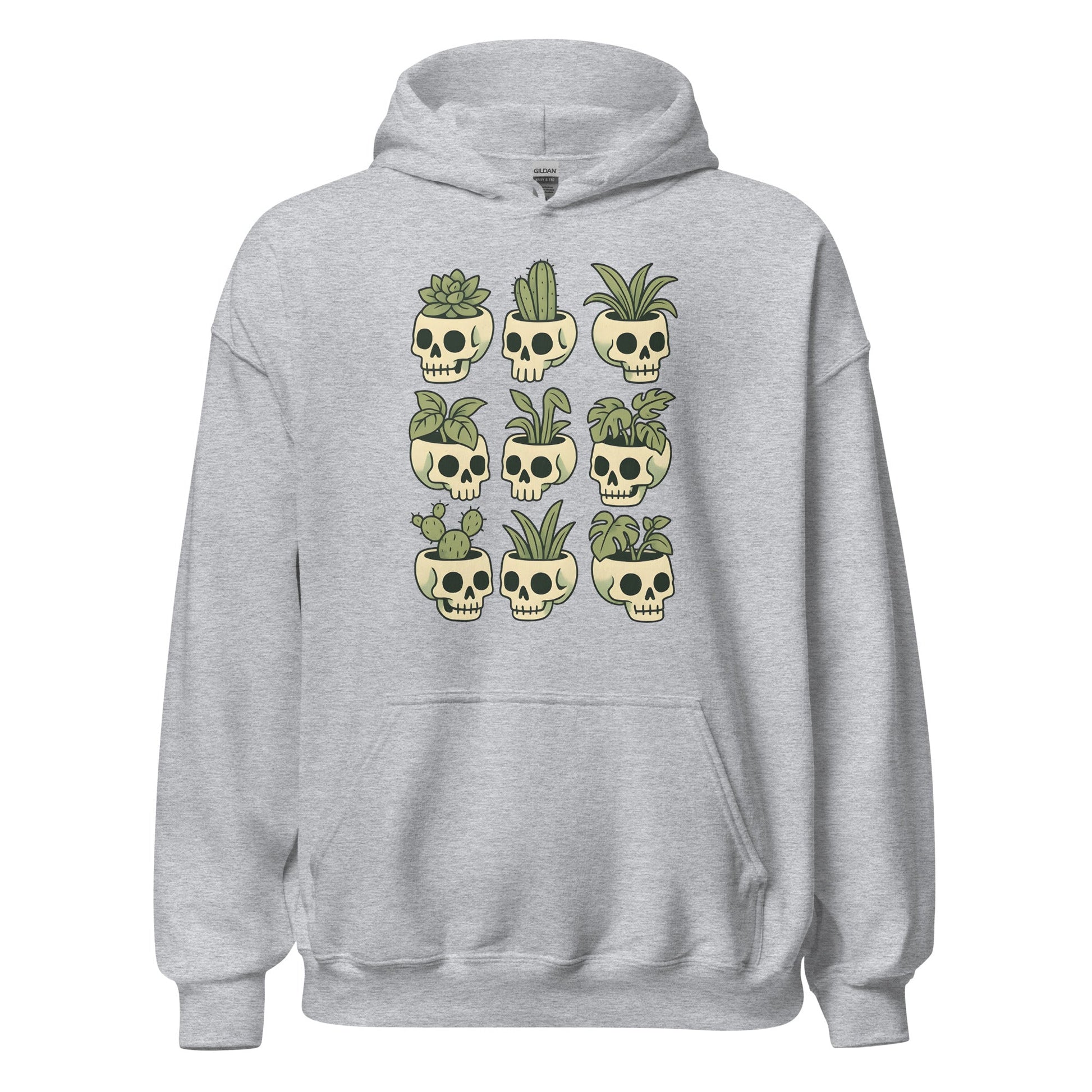 Pot Heads Skull Planter Hoodie Succulent Cactus Graphic Sweatshirt - Inken Image
