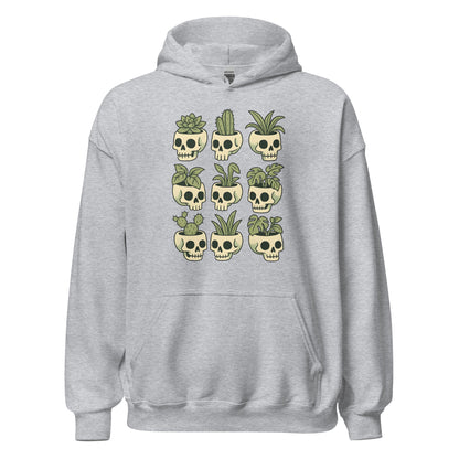 Pot Heads Skull Planter Hoodie Succulent Cactus Graphic Sweatshirt - Inken Image
