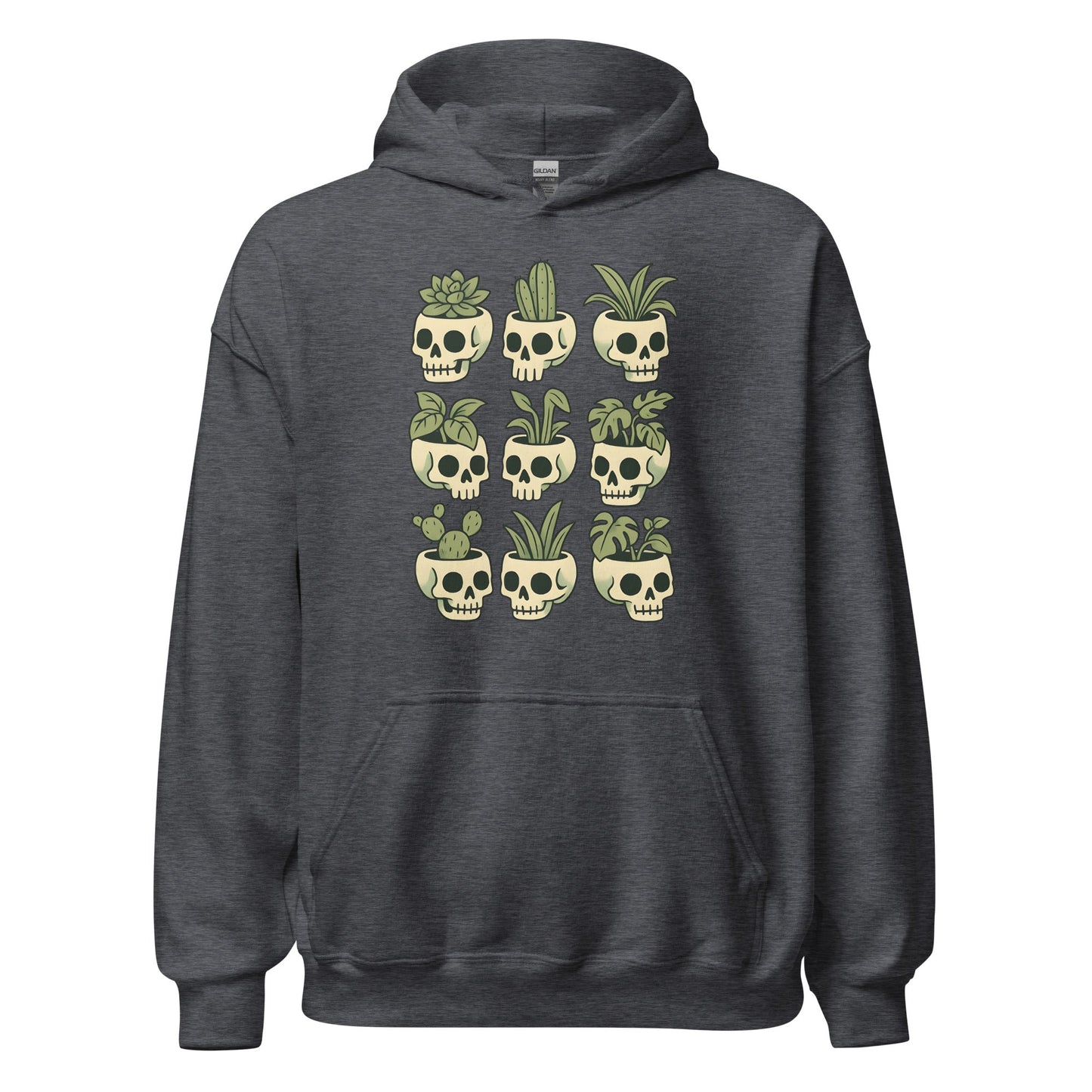 Pot Heads Skull Planter Hoodie Succulent Cactus Graphic Sweatshirt - Inken Image