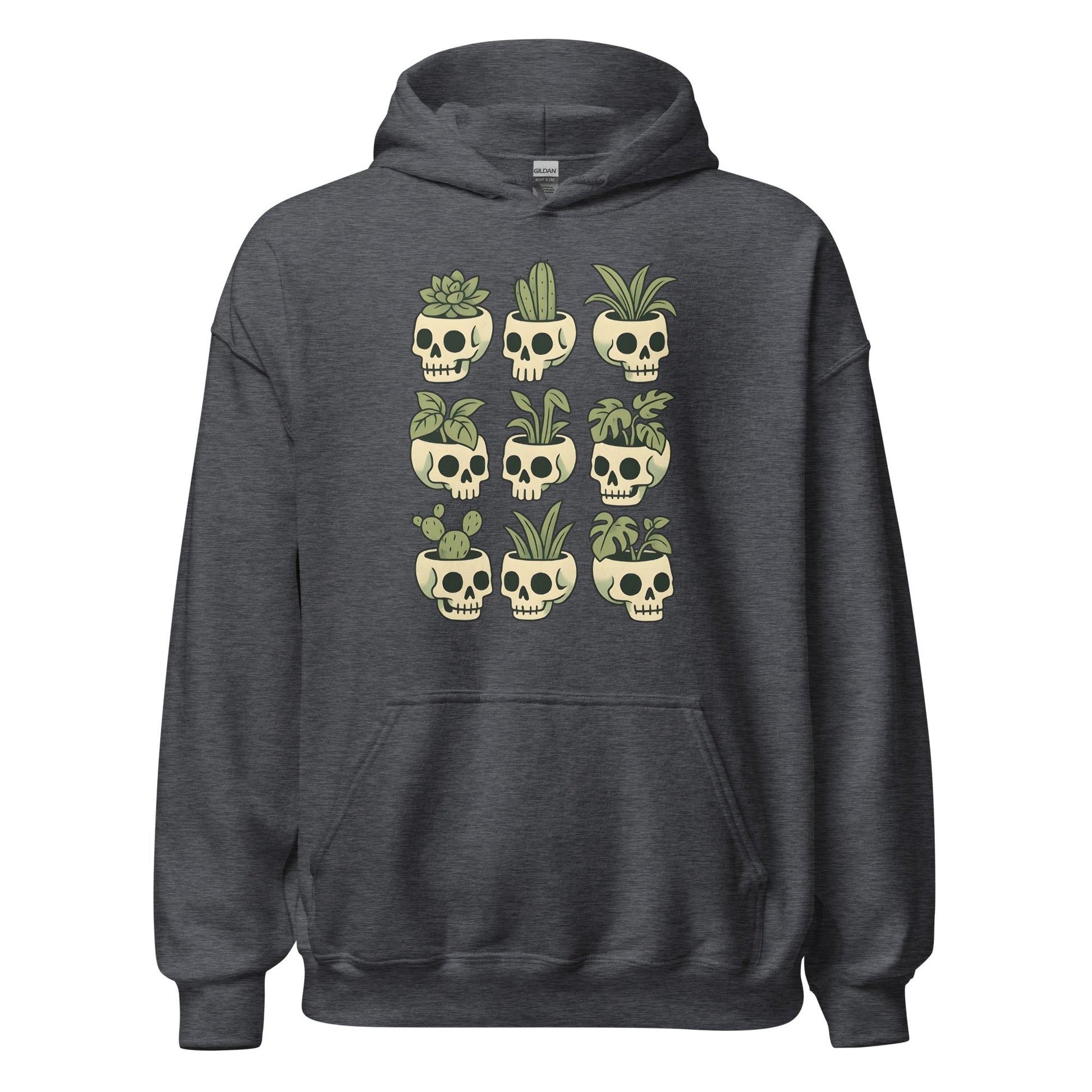 Pot Heads Skull Planter Hoodie Succulent Cactus Graphic Sweatshirt - Inken Image