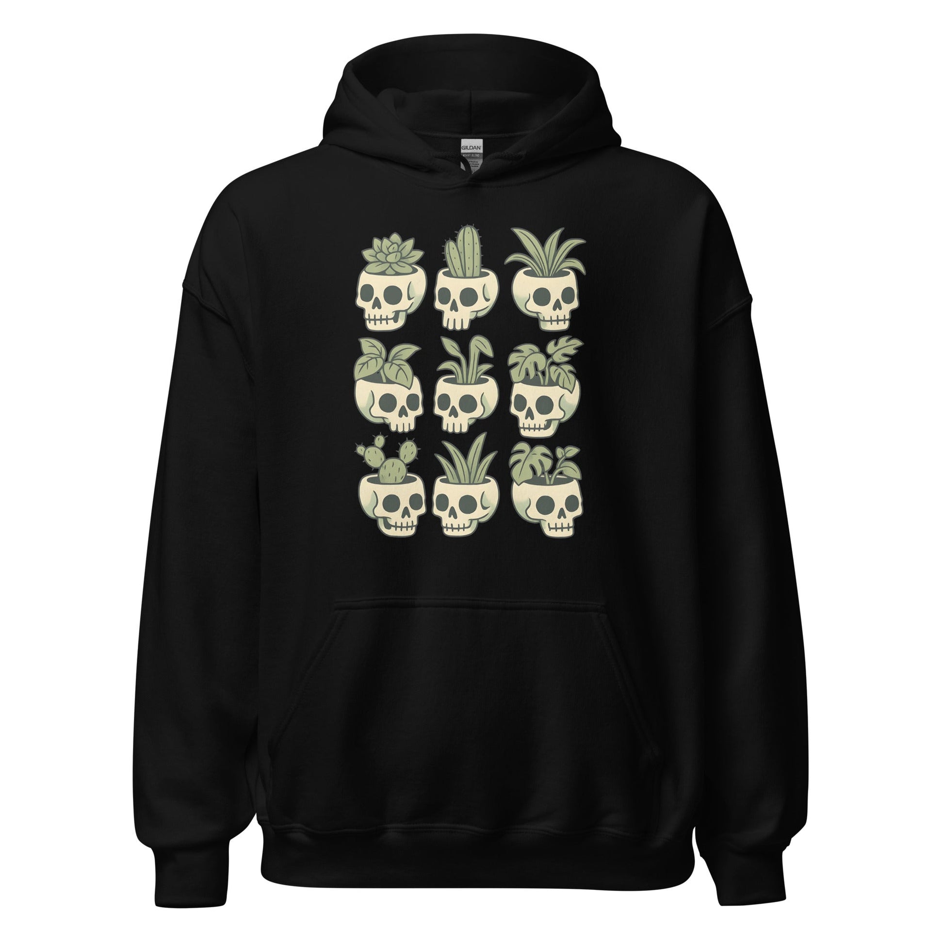 Pot Heads Skull Planter Hoodie Succulent Cactus Graphic Sweatshirt - Inken Image
