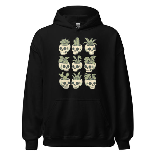 Pot Heads Skull Planter Hoodie Succulent Cactus Graphic Sweatshirt - Inken Image