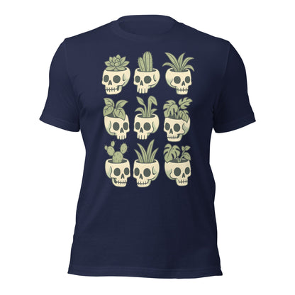 Pot Heads Skull Planter Shirt Succulent Cactus Graphic Tee - Inken Image