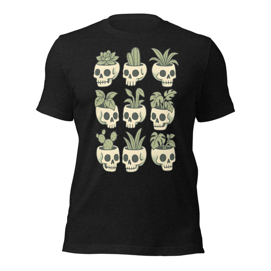 Pot Heads Skull Planter Shirt Succulent Cactus Graphic Tee - Inken Image