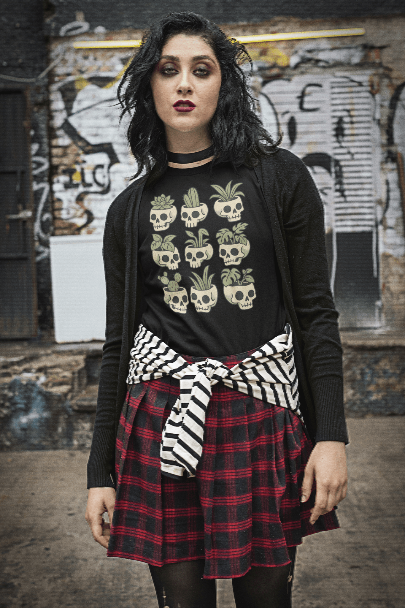 Pot Heads Skull Planter Shirt Succulent Cactus Graphic Tee - Inken Image