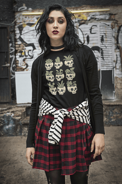 Pot Heads Skull Planter Shirt Succulent Cactus Graphic Tee - Inken Image