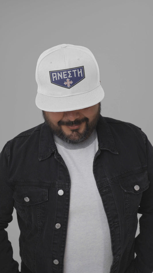 HE IS RISEN Shield Embroidered Snapback in Greek, Slavonic, or Latin