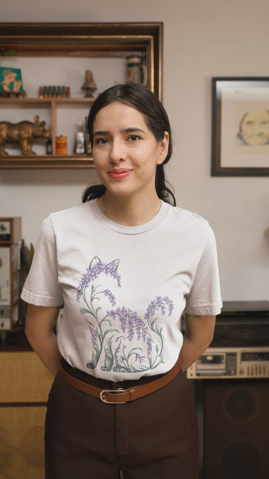 Wisteria Floral Cat T-Shirt for Cat Lovers and Plant Moms Cottagecore Botanical Cat Lover Gift Boho Nature Aesthetic Tee