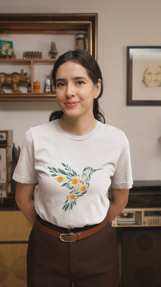 Daffodil Floral Hummingbird Silhouette T-Shirt