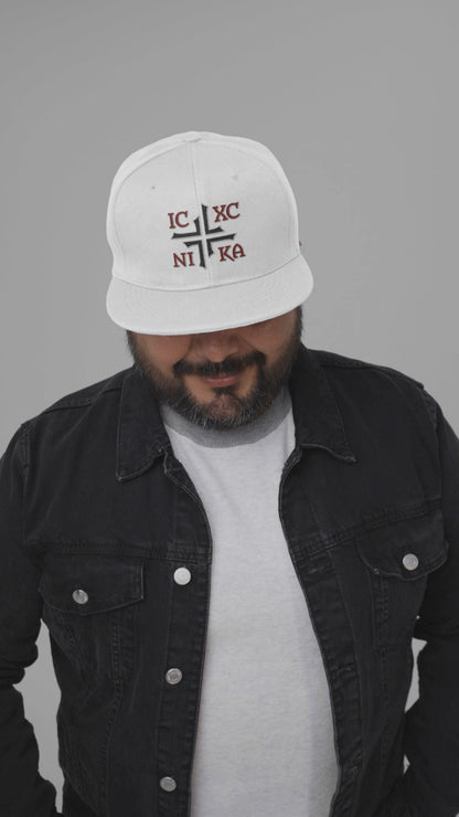 IC XC NIKA Jesus Christ Conquers Asymmetric Cross Emblem Embroidered Snapback
