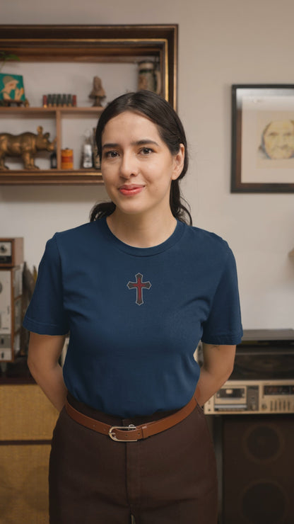 Gothic Bloodied Cross Flat Embroidered T-Shirt