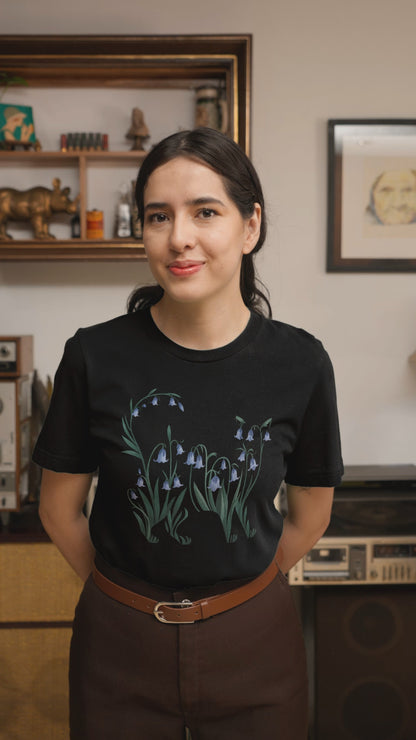 Bluebell Cat T Shirt Floral Art Nouveau Botanical Cat Design for Plant and Cat Lovers
