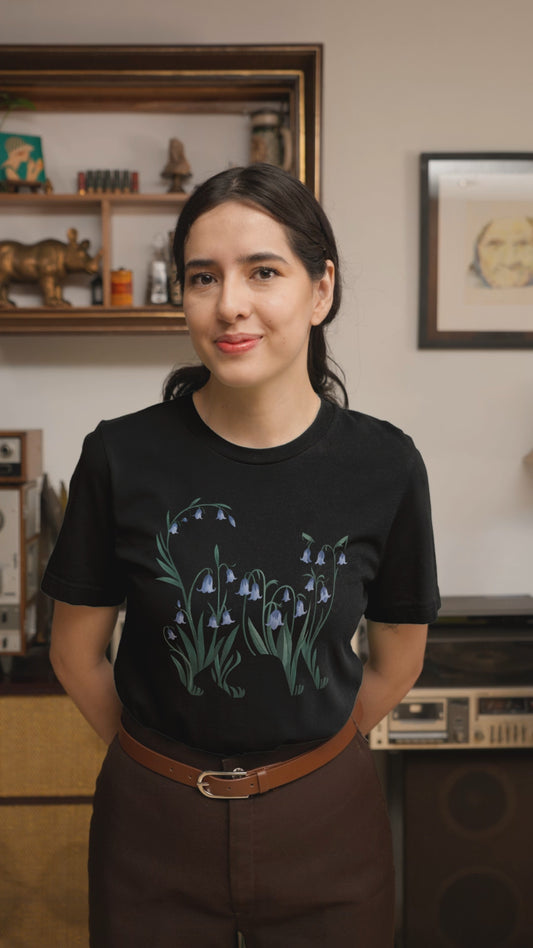 Bluebell Cat T Shirt Floral Art Nouveau Botanical Cat Design for Plant and Cat Lovers