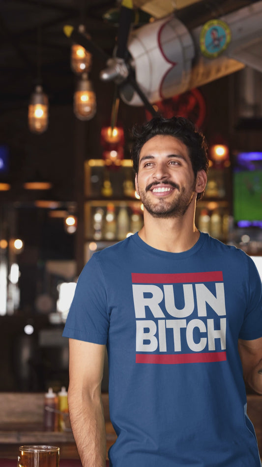 RUN BITCH T-Shirt Funny Parody Streetwear Tee for Hip Hop Fans and Old School Rap Lovers