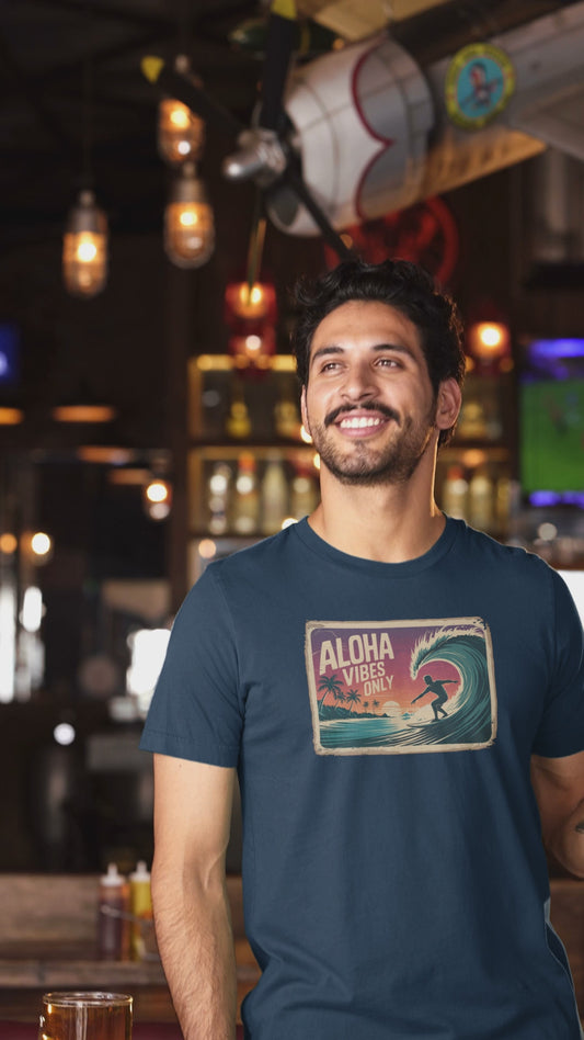 Aloha Vibes Only T-Shirt, Vintage Surf Graphic Tee for Surfers, Beach Lovers & Outdoor Enthusiasts