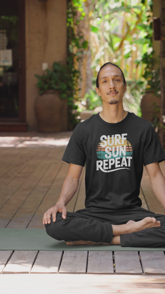Surf Sun Repeat T Shirt Vintage Retro Beach Graphic Tee for Surfers and Ocean Lovers