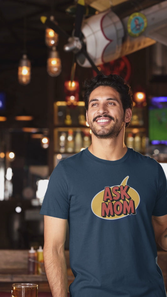 ASK MOM Comic Speech Bubble T-Shirt Funny Retro Dad Gift for Father’s Day Vintage Comic Book Style Tee