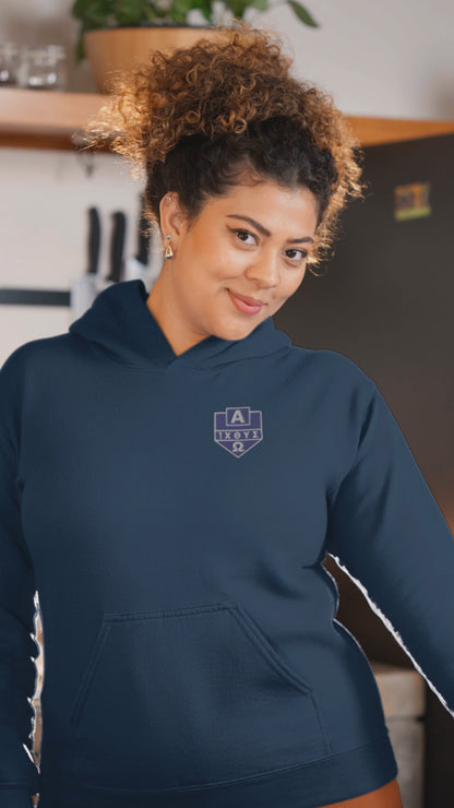 Alpha Omega ICTHYS Greek Shield Embroidered Hoodie