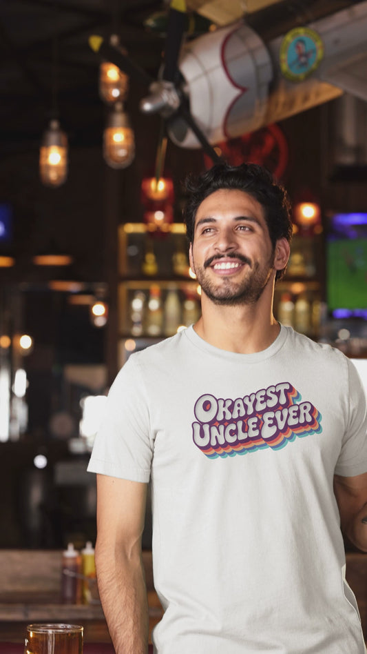 Okayest Uncle Ever T Shirt Funny Retro Rainbow Typography Gift for Uncles