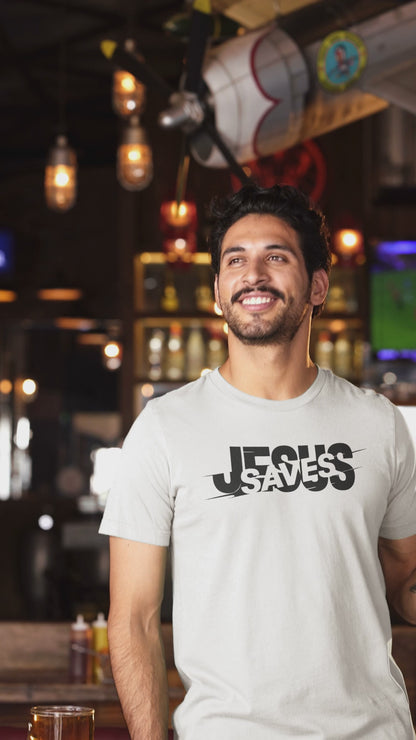 Jesus Saves Glitched Typography Flat Embroidered T-Shirt