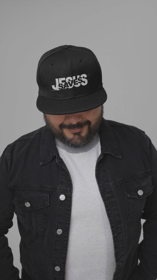 Jesus Saves Glitched Typography Flat Embroidered Snapback