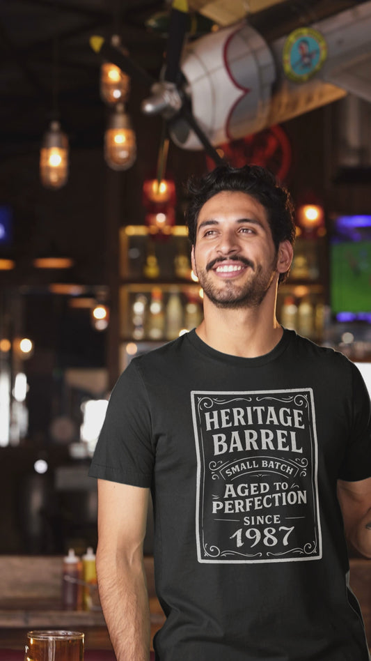 Heritage Barrel Custom Year T Shirt Vintage Whiskey Label Design for Whiskey Lovers