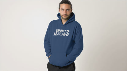 Jesus Saves Glitched Typography Flat Embroidered Hoodie