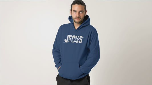 Jesus Saves Glitched Typography Flat Embroidered Hoodie
