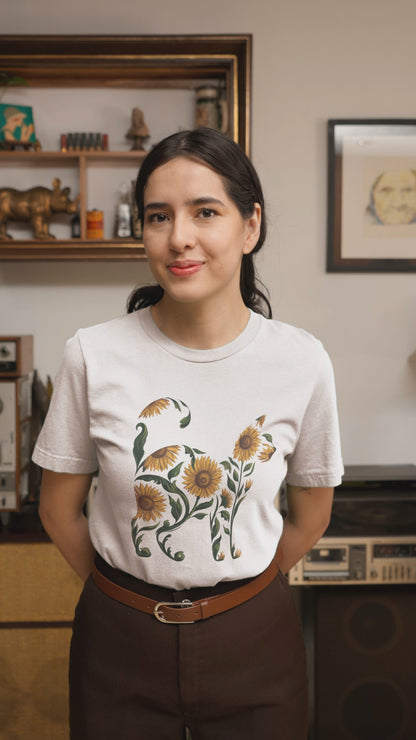 Sunflower Cat Silhouette T-Shirt for Cat Lovers and Plant Moms Cottagecore Floral Art Nature Lover Gift Boho Botanical Tee