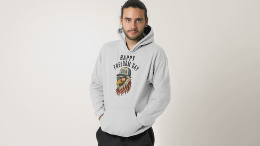 Happy Freedom Day Eagle Hoodie Patriotic USA Sweatshirt for Proud Americans on the 4th of July