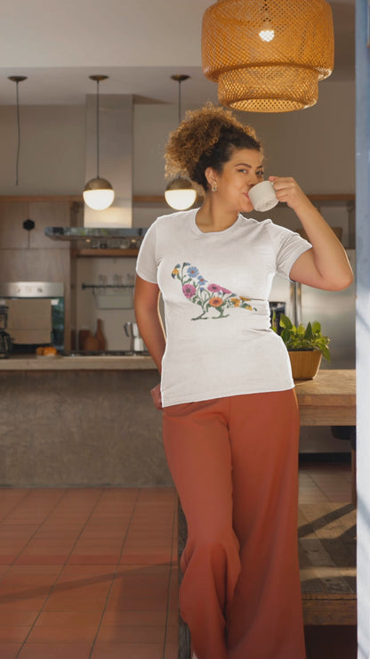 Zinnias & Cornflower Walking Conure Floral Silhouette T-Shirt