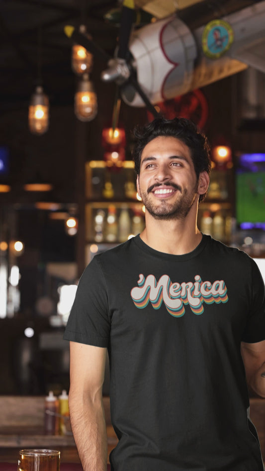 ’Merica Retro T-Shirt Funny Patriotic Graphic Tee for Americans and 4th of July Lovers